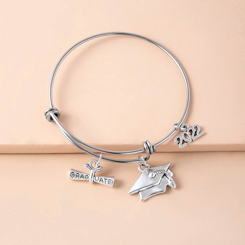 Graduate Cap Charm Bracelet Stainless Steel Adjustable Bangles For Women Graduation Jewelry Accessories - Mubimart