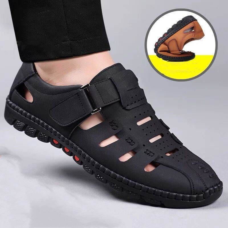 Mens Fashion Casual Leather Hollow Out Breathable Casual Shoes - Mubimart