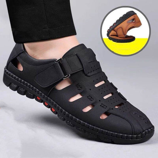 Mens Fashion Casual Leather Hollow Out Breathable Casual Shoes - Mubimart