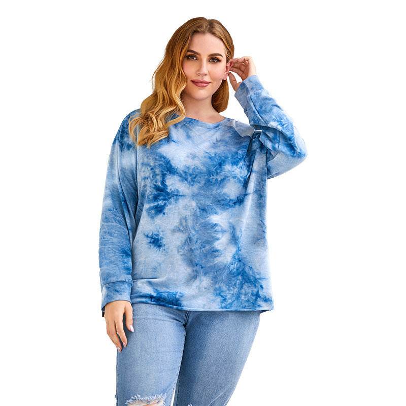 Plus Size Women's Pullover Blouse Tie-dye Long Sleeves - Mubimart