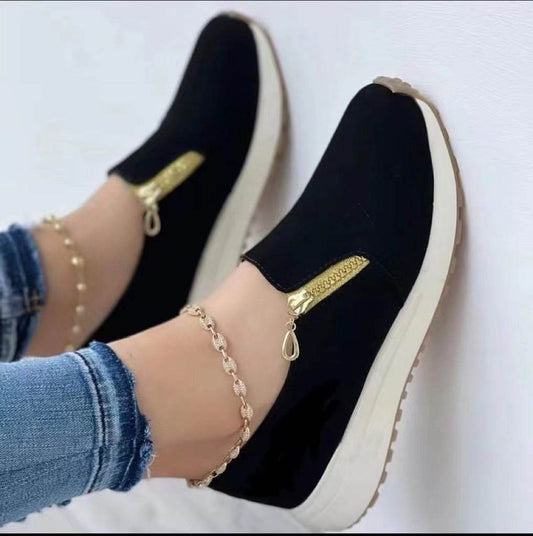 Women's Zipper Sports Shoes Women's Flat Pointed Toe - Mubimart