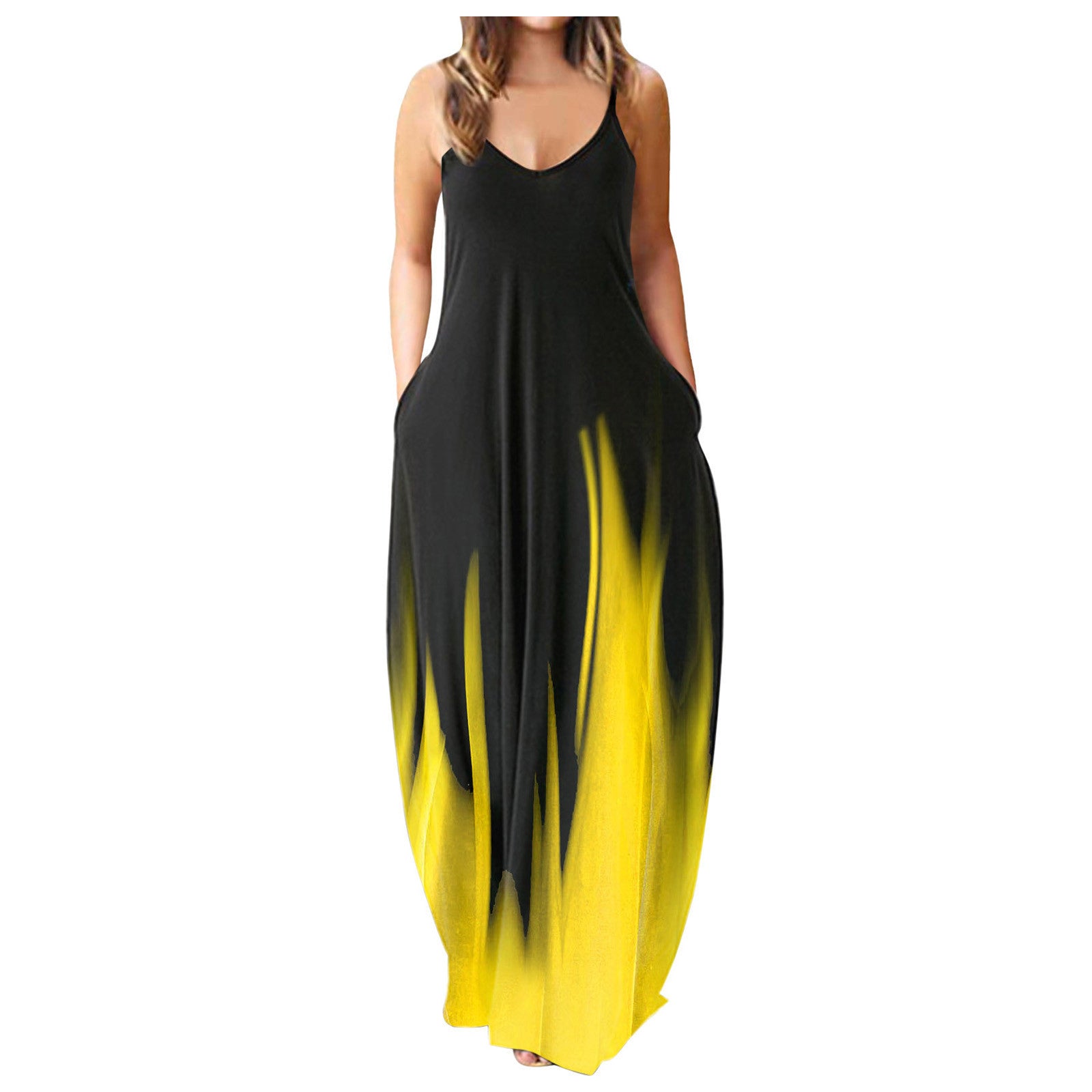 Casual Print Plus Size Sling Long Dress - Mubimart -  