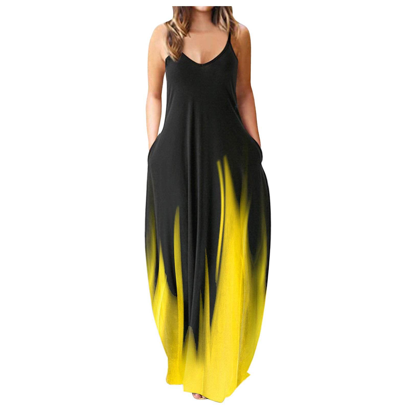 Casual Print Plus Size Sling Long Dress - Mubimart