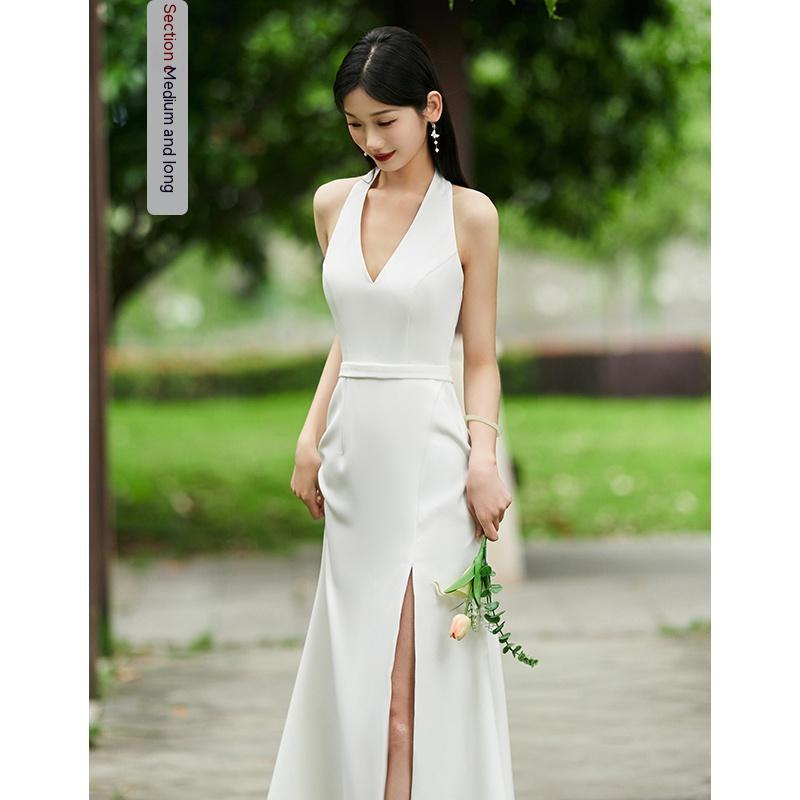 White Bridesmaid Dress Senior Dress Daily Style Formal Dress - Mubimart -  