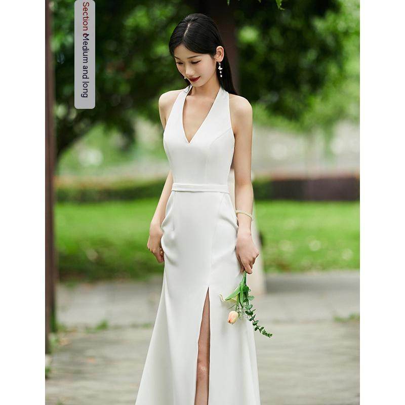 White Bridesmaid Dress Senior Dress Daily Style Formal Dress - Mubimart