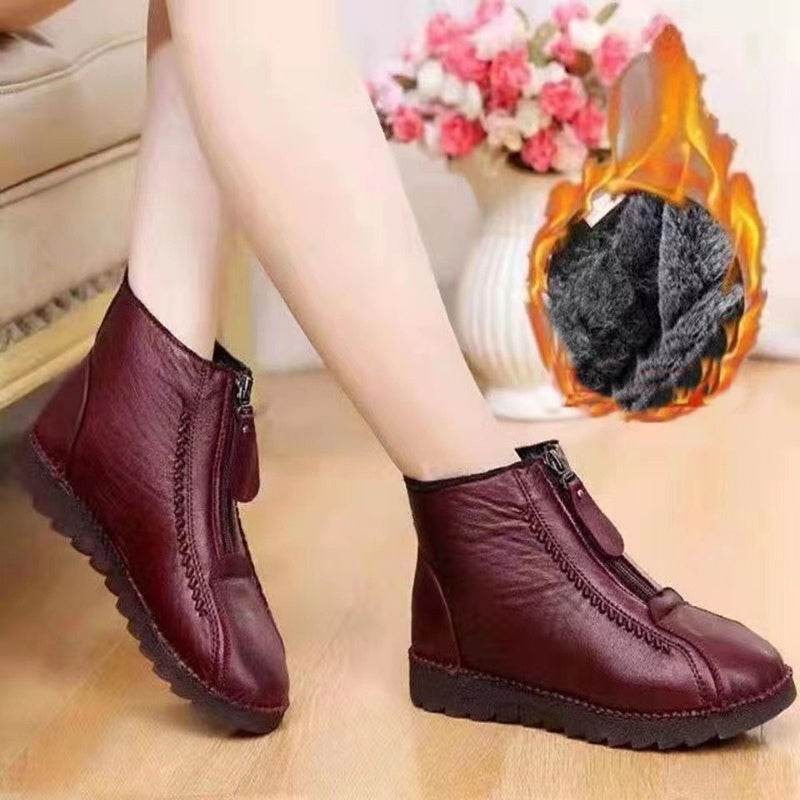 Ankle Boots Women Warm Winter Snow Boots Zipper Flat Shoes - Mubimart
