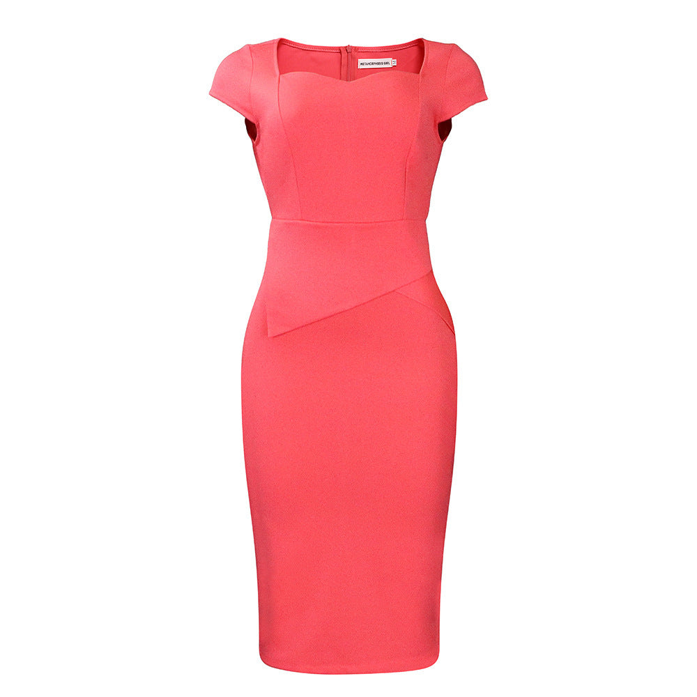 Solid Color Sheath Work Dress - Mubimart -  