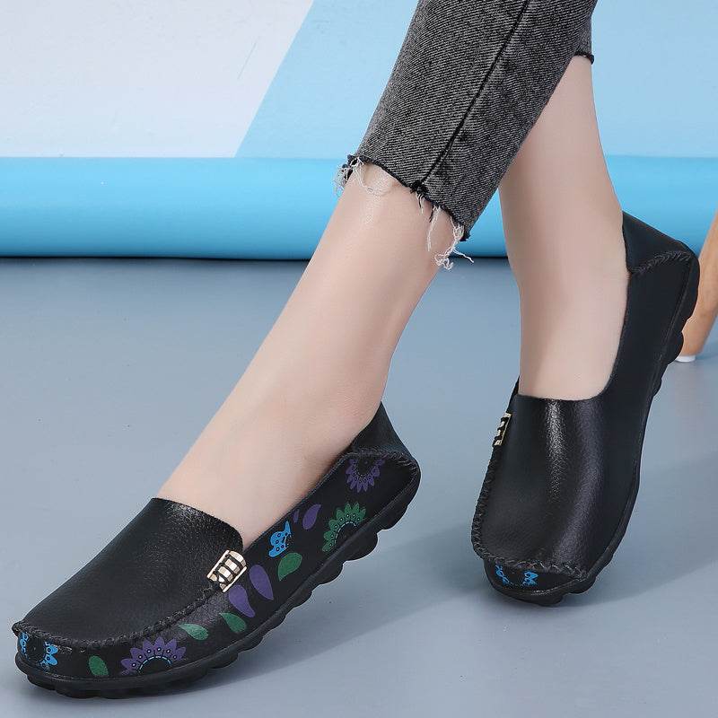 Flowers Loafers Women Flat Shoes With Sewing Thread Soft Shoes - Mubimart