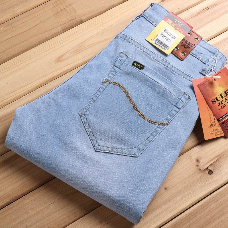 Men's Comfortable Elastic Straight Fit Jeans - Mubimart