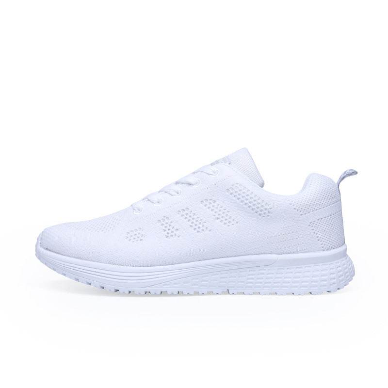 Black White Sneakers Women Lace Up Running Walking Shoes - Mubimart
