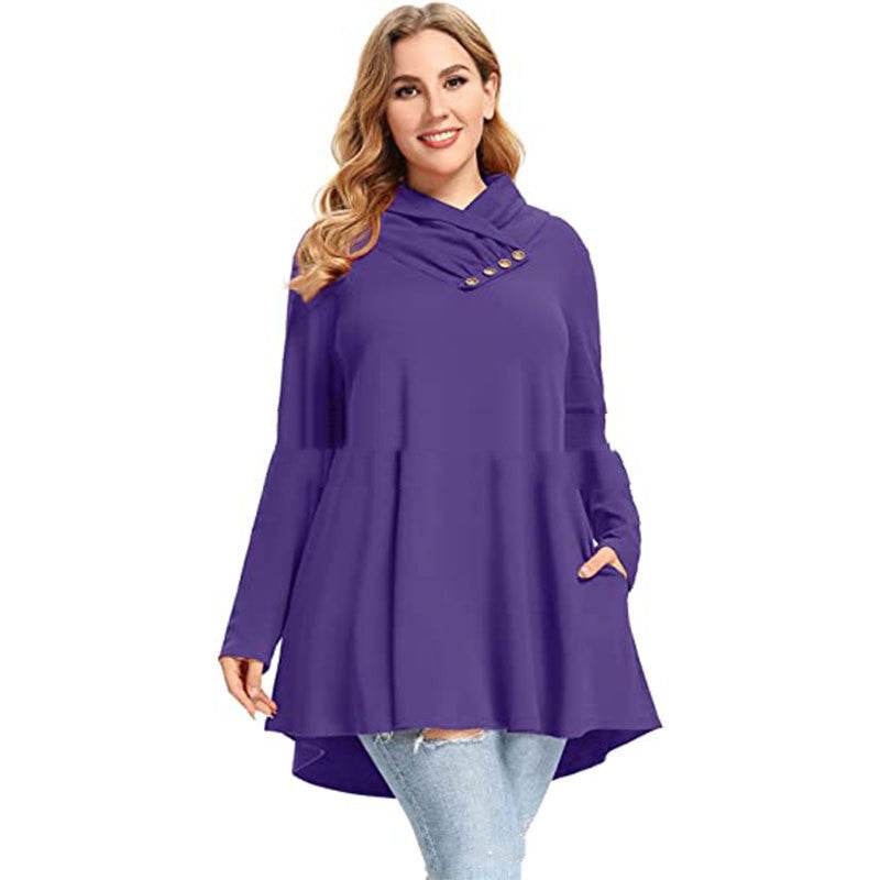 Women's Crinkle Collar Plus Size Top Long Sleeve Tunic - Mubimart