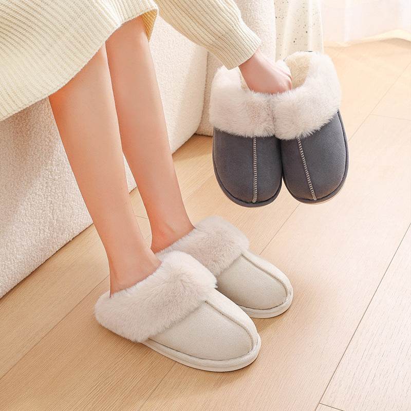 Winter Warm Plush Home Slippers Indoor Fur Slippers Women Soft Lined Cotton Shoes Comfy Non-Slip Bedroom Fuzzy House Shoes Women Couple - Mubimart