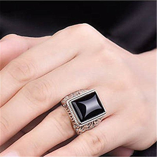 Silver Plated Black Onyx Men Ring - Mubimart