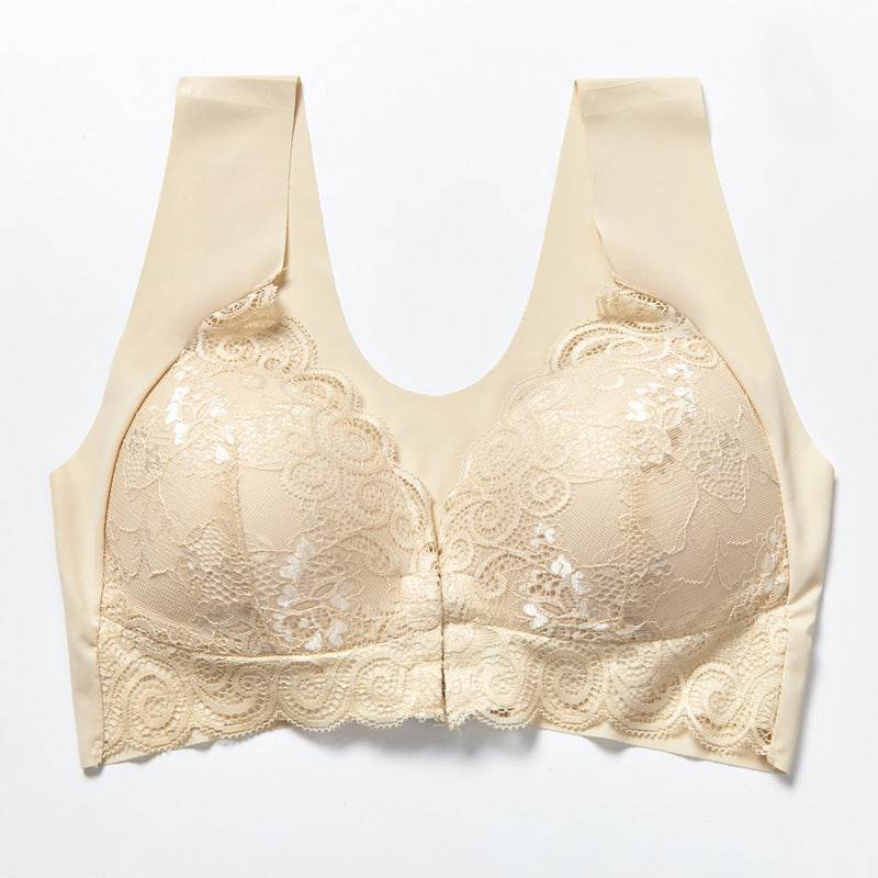 Comfortable Plus Size Backless Bra Lace Push Up Front Closure Bra - Mubimart