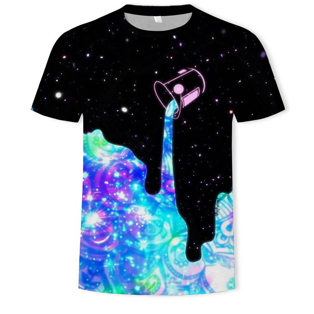 Mens Fashion Casual Digital Print Crew Neck T-shirt - Mubimart