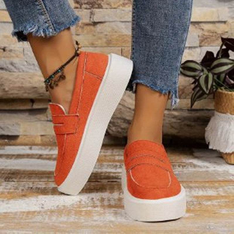 New Loafers Platform Round Toe Slip-on Shoes For Women Outdoor Casual Walking Shoes - Mubimart