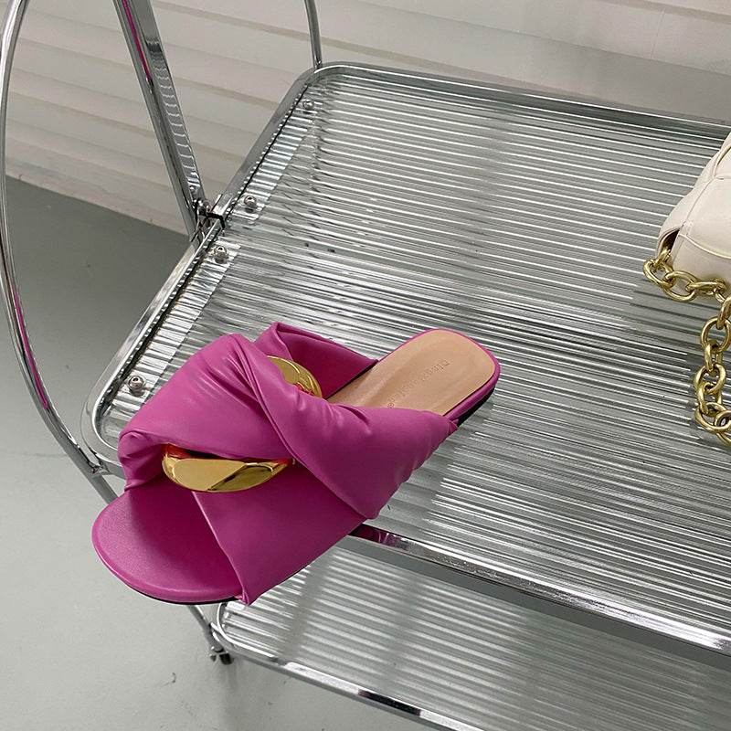 Women's Solid Color Flat Comfort Outer Sandals - Mubimart