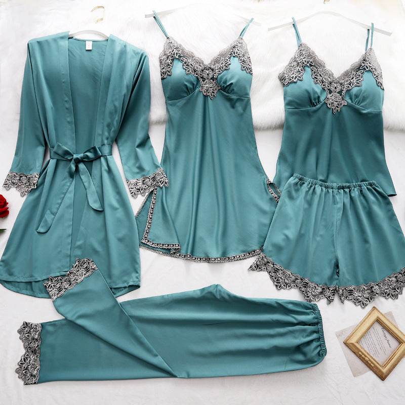 5pcs Pajama Set Women Kimono Robes Sets With Camisole And Pants - Mubimart