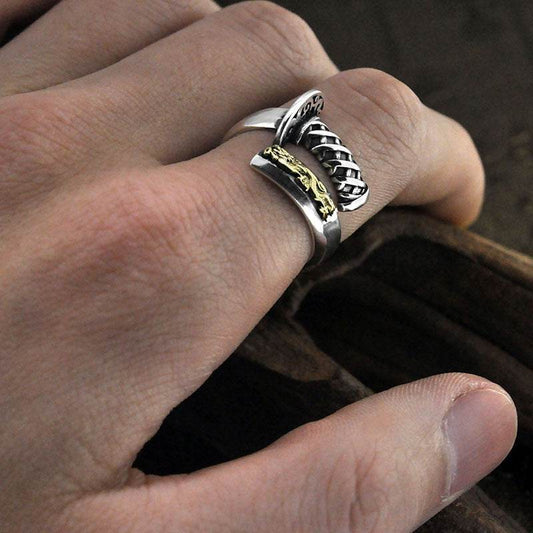 S925 Silver Retro Distressed Ring Men - Mubimart