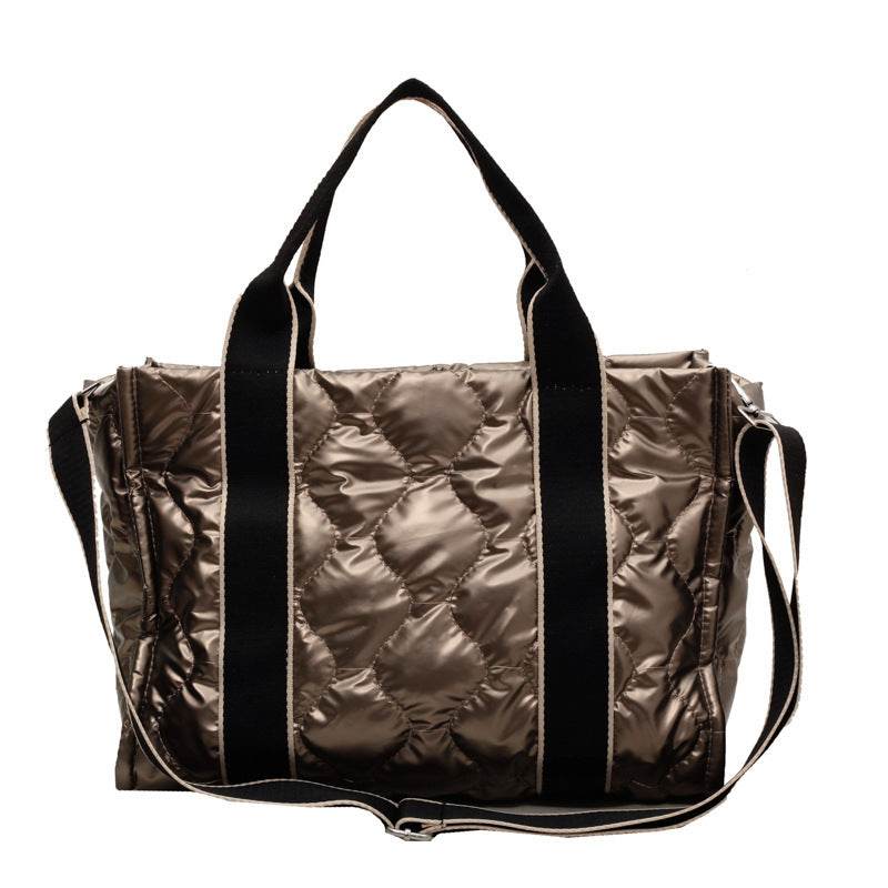 Rhombus Sewing Tote Bag Winter Designer Luxury Down Shoulder Bag High Capacity Commuting Personalized Handbags For Women - Mubimart
