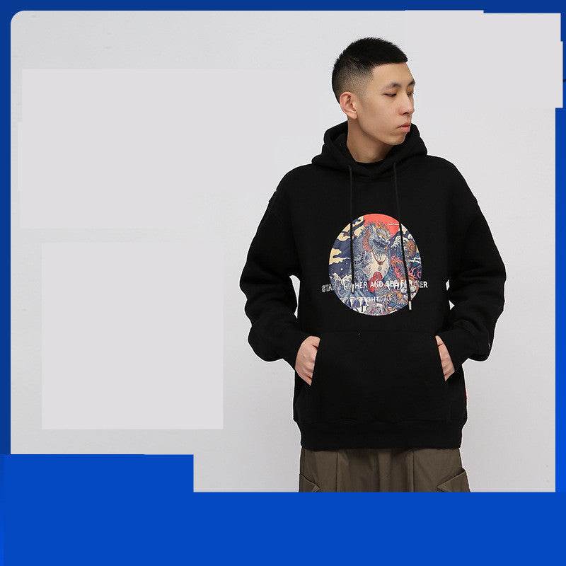 Chinese Style Sweater Mens Unic Orn Print Hoodie - Mubimart