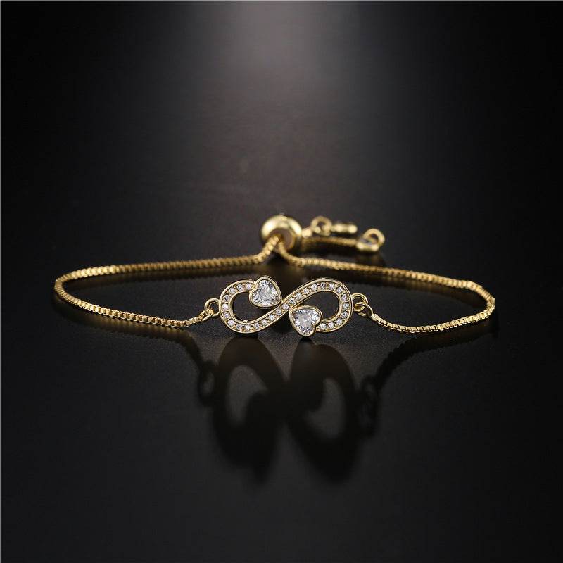 Pull Adjustable Brass Micro-set Zircon Heart Infinity Charm Bracelet Women - Mubimart