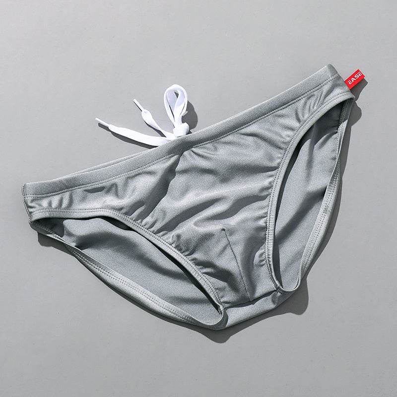 Men's Solid Color Glossy Swim Briefs - Mubimart