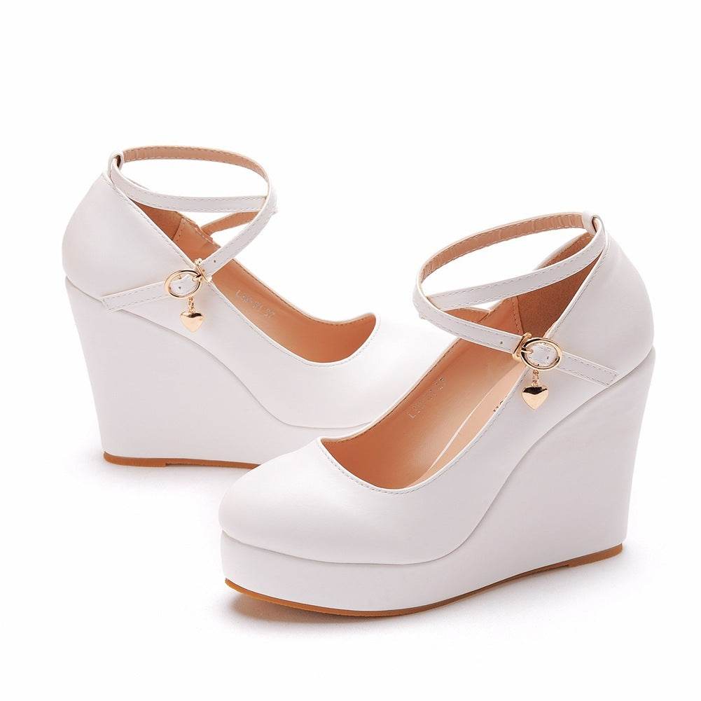 Crystal Queen White Platform Wedges Pumps Women - Mubimart
