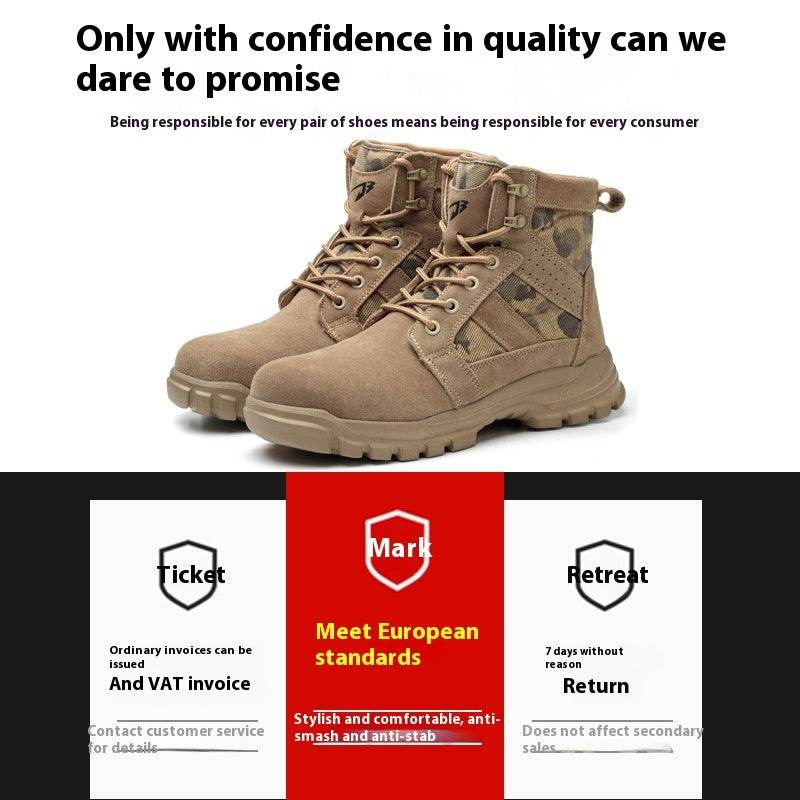Outdoor Protective Combat Boots Steel Toe Cap Attack Shield And Anti-stab Safety Boots Wear-resistant High-top - Mubimart