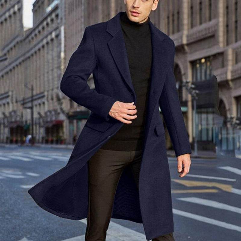 Men's Long Trench Coat Woolen Coat - Mubimart