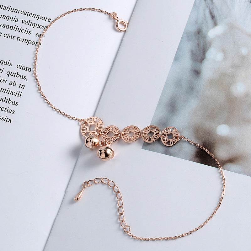 Rose Gold Bells Anklet Boho Stainless Steel Coin Charms Chain Anklets - Mubimart