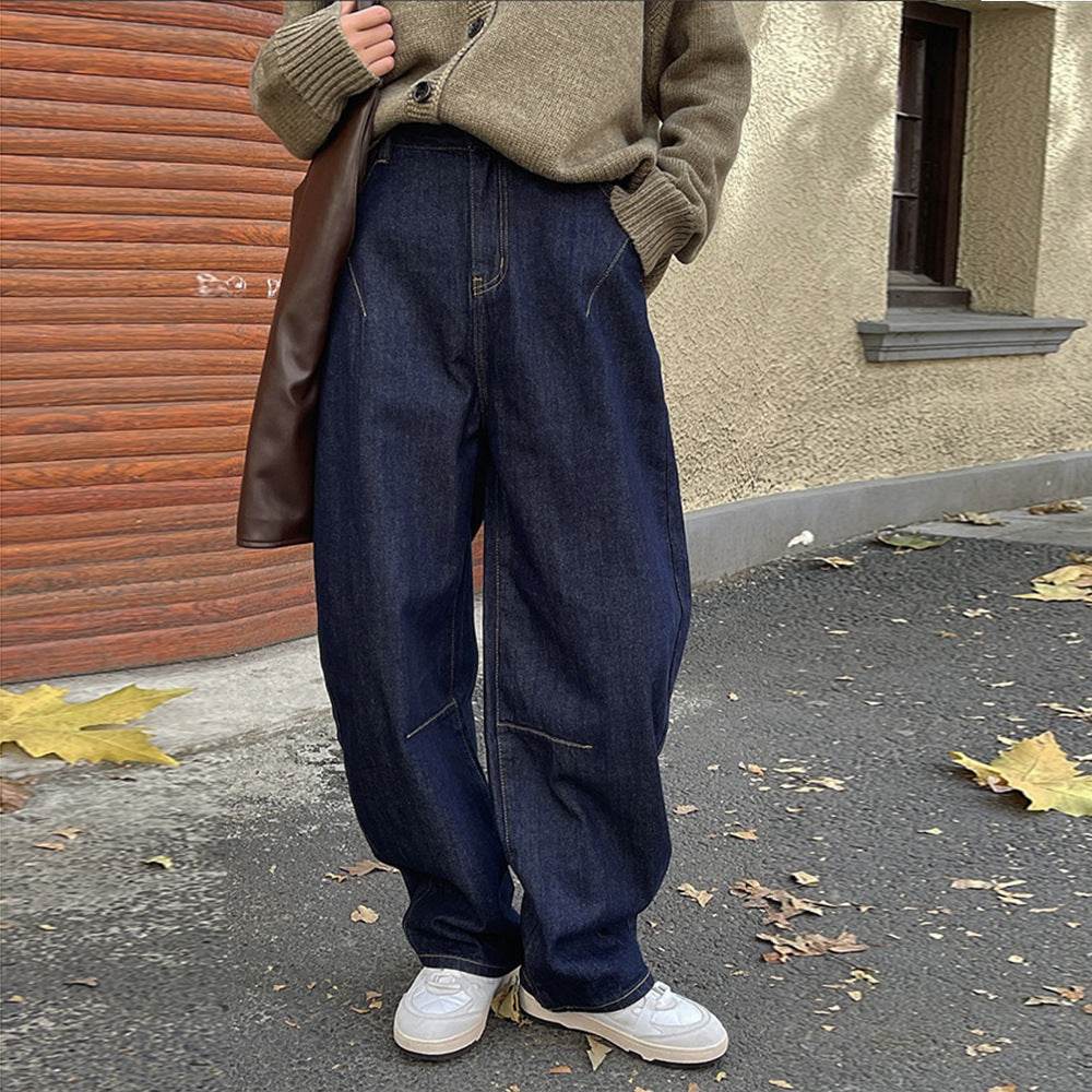 Casual Curved High Waist Wide Leg Jeans For Women - Mubimart