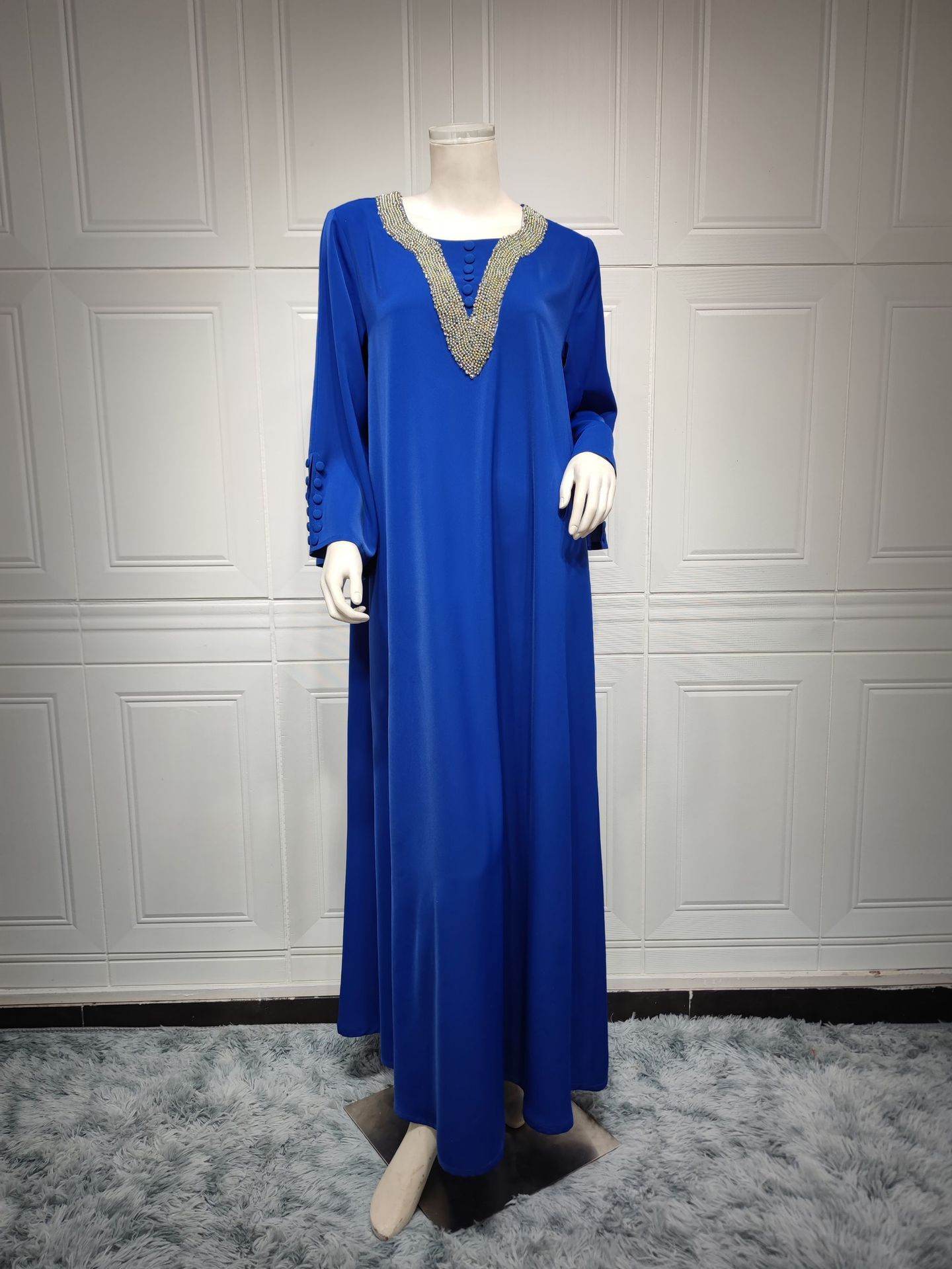 Women's Fashion Plus Size Women Handmade Beaded Rhinestone Dress - Mubimart