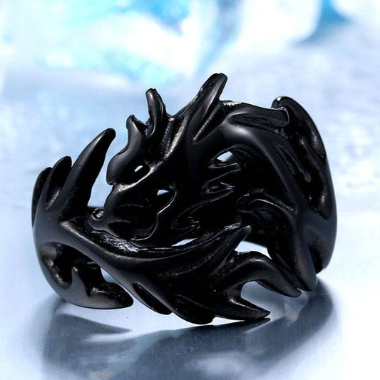 Trendy Fashion Stainless Steel Dragon-shaped Open Ring Personality Men Titanium Steel Ring Ornament - Mubimart