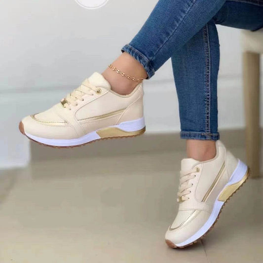 Casual Lace-up Flat Shoes Women Shallow Round Toe Sports Walking Sneakers - Mubimart