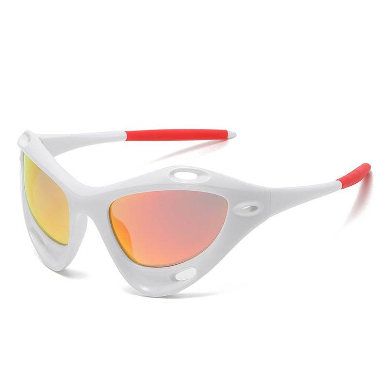 Large Frame Cat Eye Personality Hollow Out Cycling Sunglasses - Mubimart