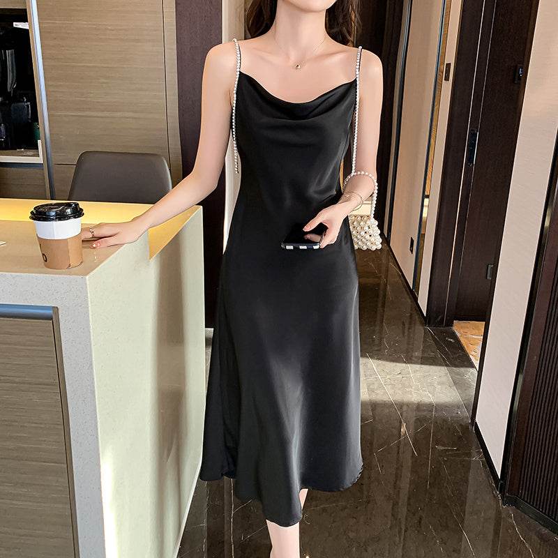 Silk Satin Slip Dress Feminine Waist - Mubimart