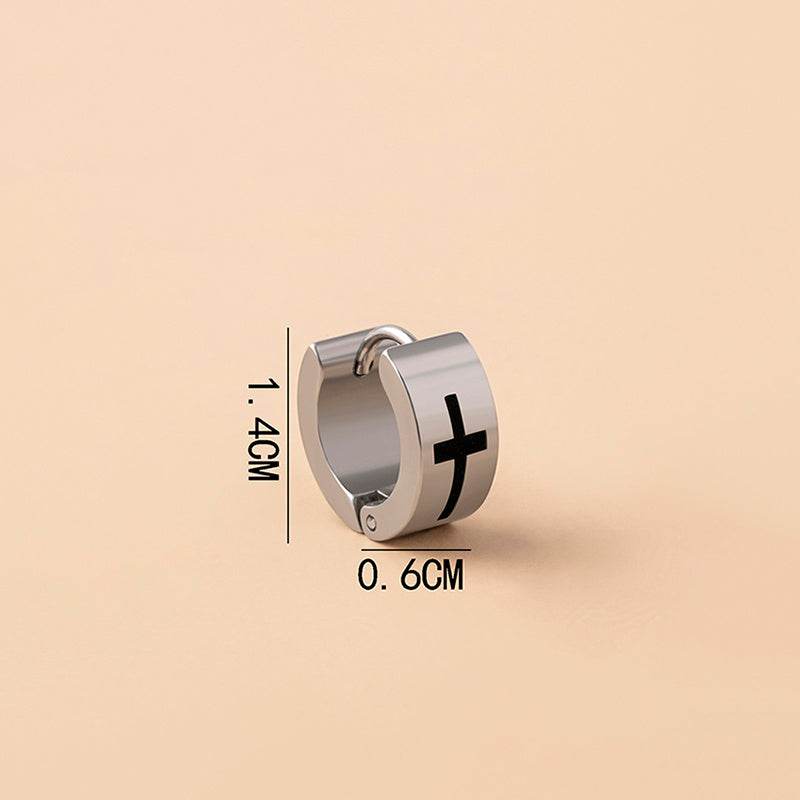 Black Silver Stainless Steel Cross Stud Earrings For Men - Mubimart