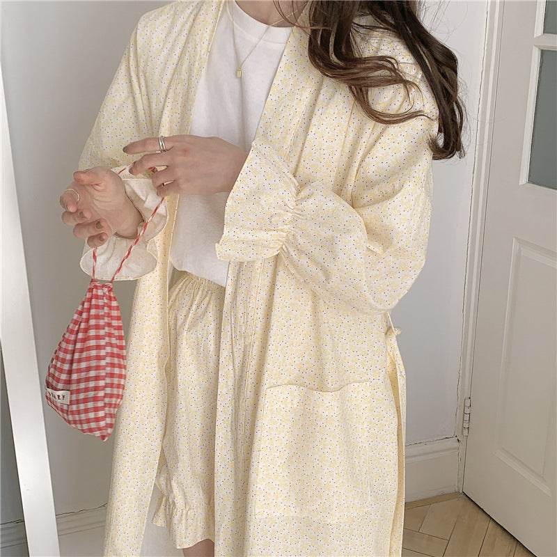 Cute Bathrobe Floral Long Kimono Loungewear - Mubimart