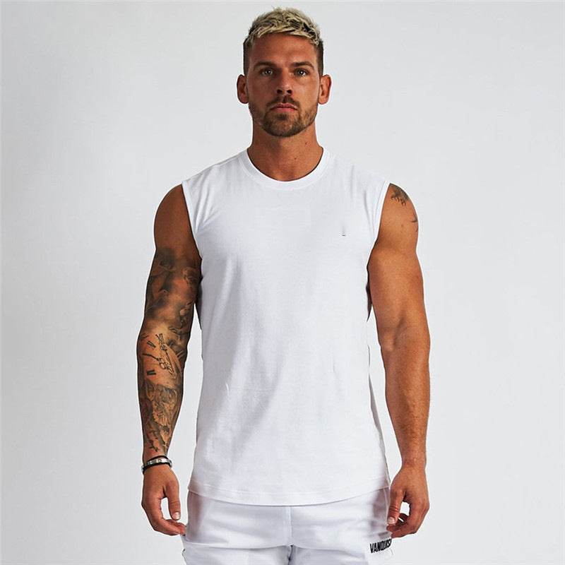 Solid Color Cotton Men's Undershirt Casual Sleeveless Men's Tops - Mubimart