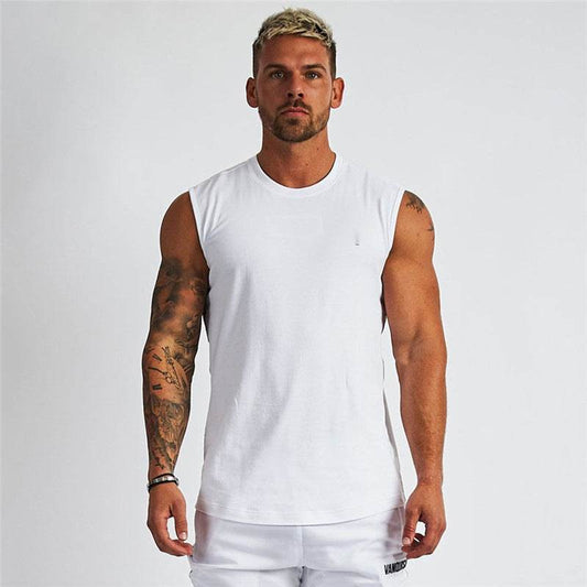 Solid Color Cotton Men's Undershirt Casual Sleeveless Men's Tops - Mubimart