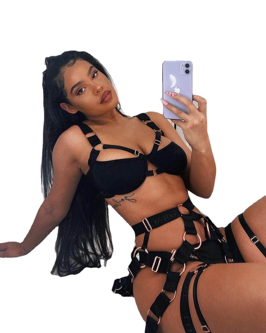 Sexy Lace Underwire Garter Belt Three Piece Cosplay - Mubimart