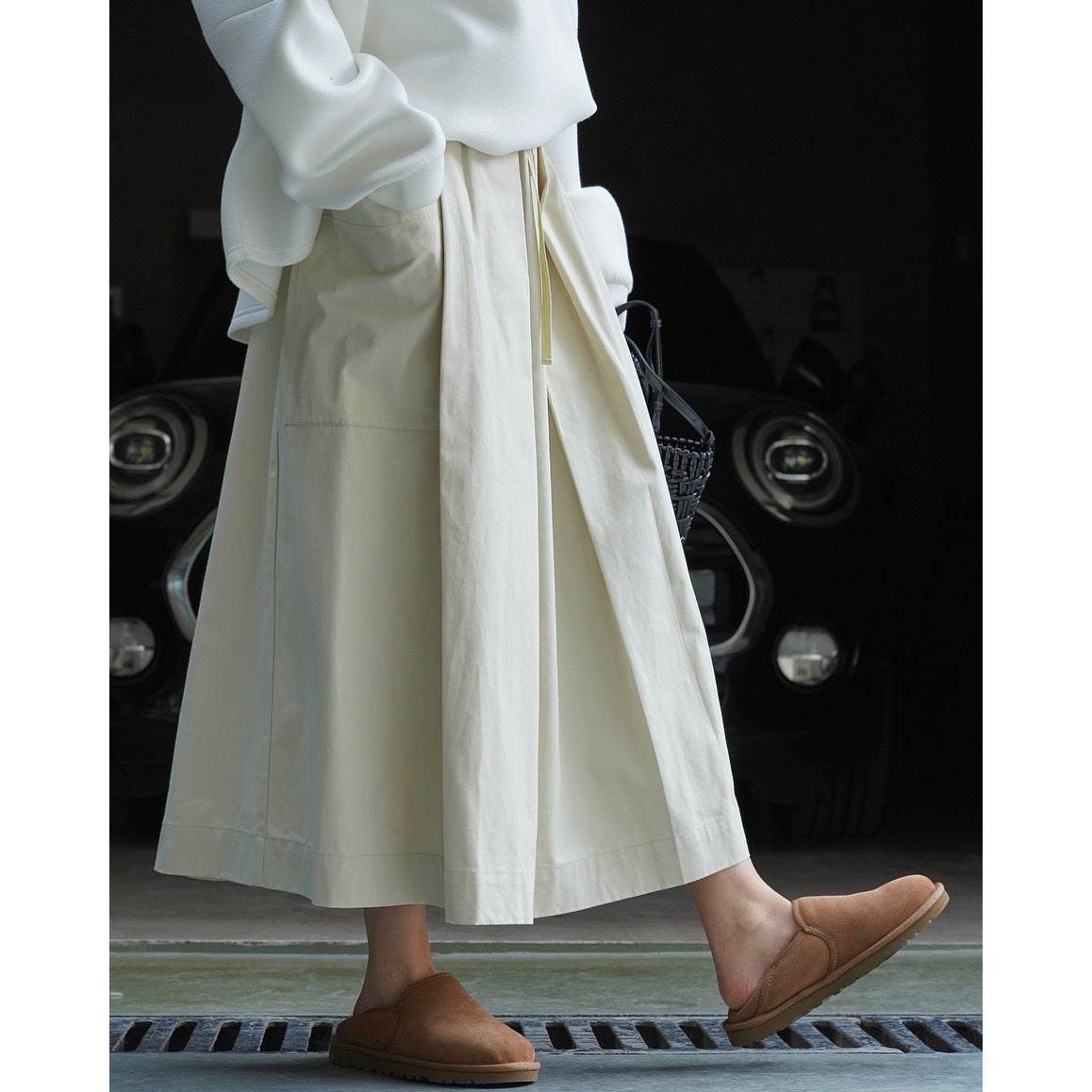 Workwear Casual High Waist Drawstring Elastic Pocket Ladies Skirt - Mubimart