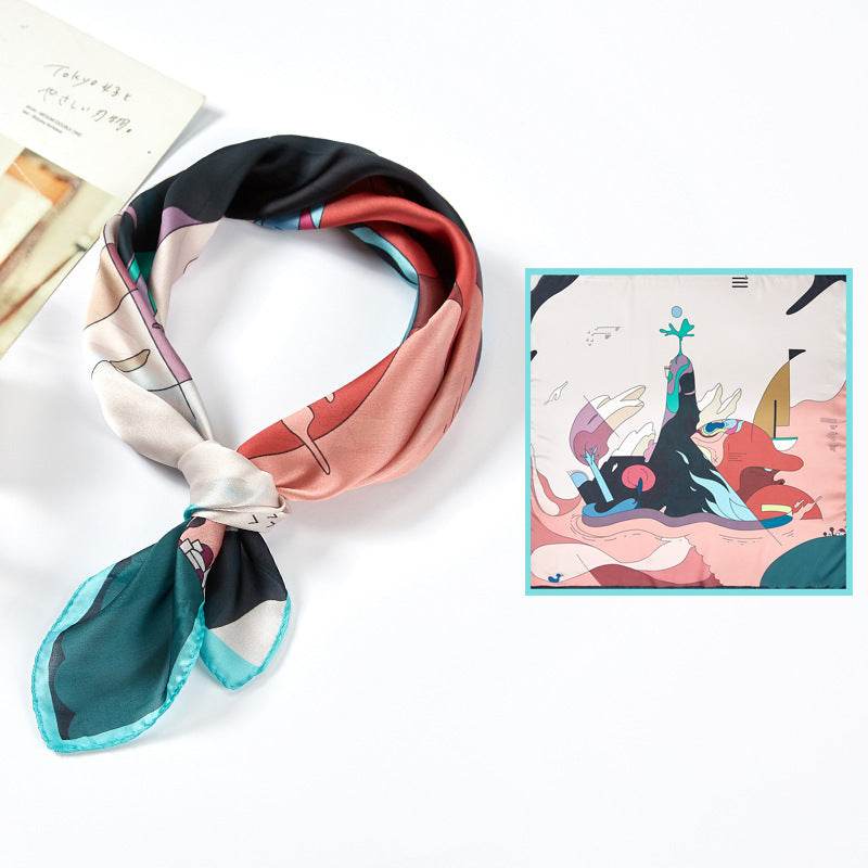 New Simulated Silk Satin Printed Scarves - Mubimart