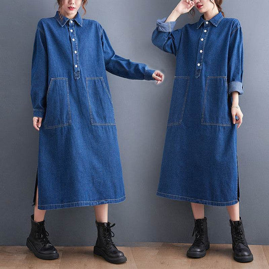 Large Size Denim Long Sleeve Pullover Dress Girl - Mubimart