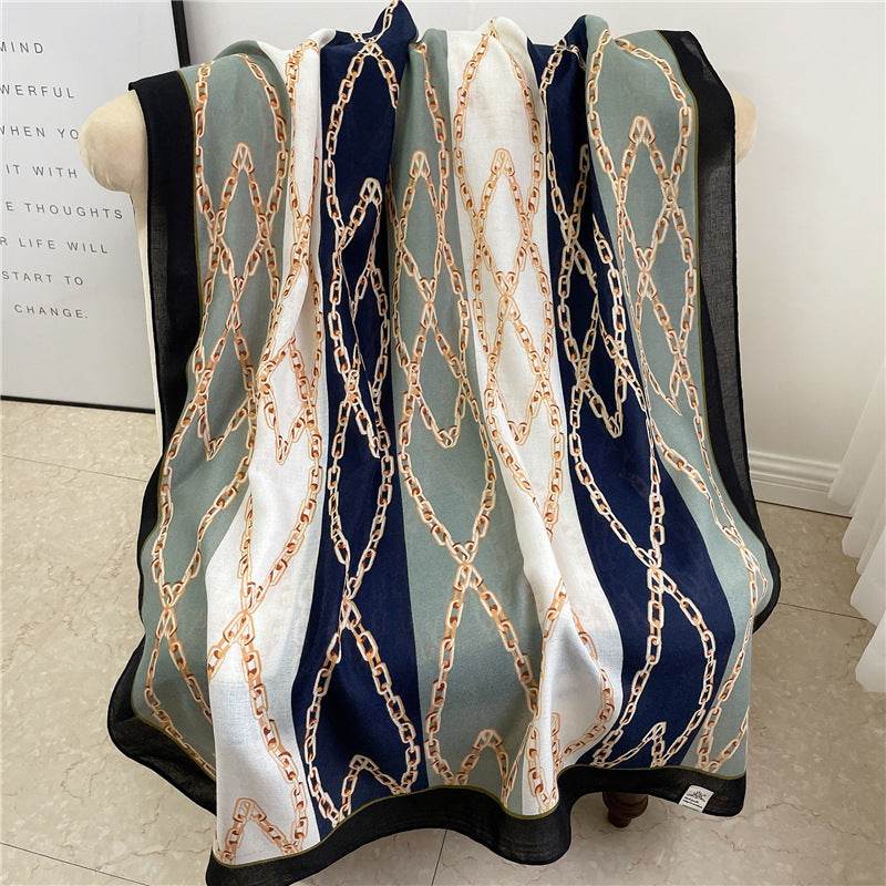 Striped Chain Scarf Autumn And Winter Long Large Size Simple Color Matching Shawl - Mubimart