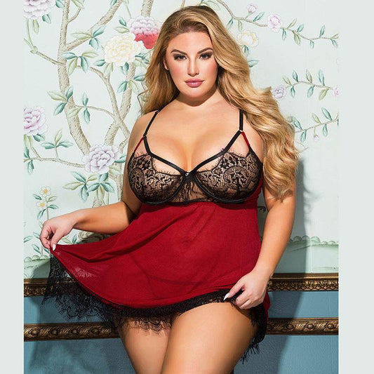 Women's Plus Size Sexy Lingerie Backless Lace Slip Nightdress - Mubimart