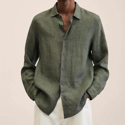 Long Sleeve Lapel Shirt Men's Loose Button Cardigan Sshirt Top Mens Clothing - Mubimart
