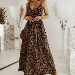 Women's Leopard Print Printing Slip Dress - Mubimart - Slip dress 