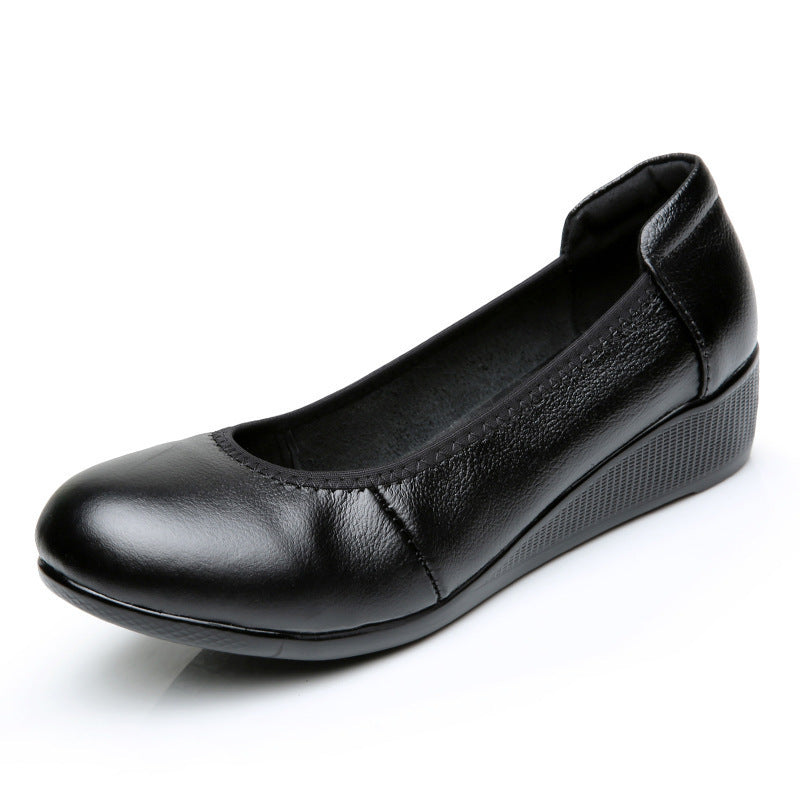 Authentic Leather Work Shoes Women's Black Non-slip Flat Work Leather Shoes